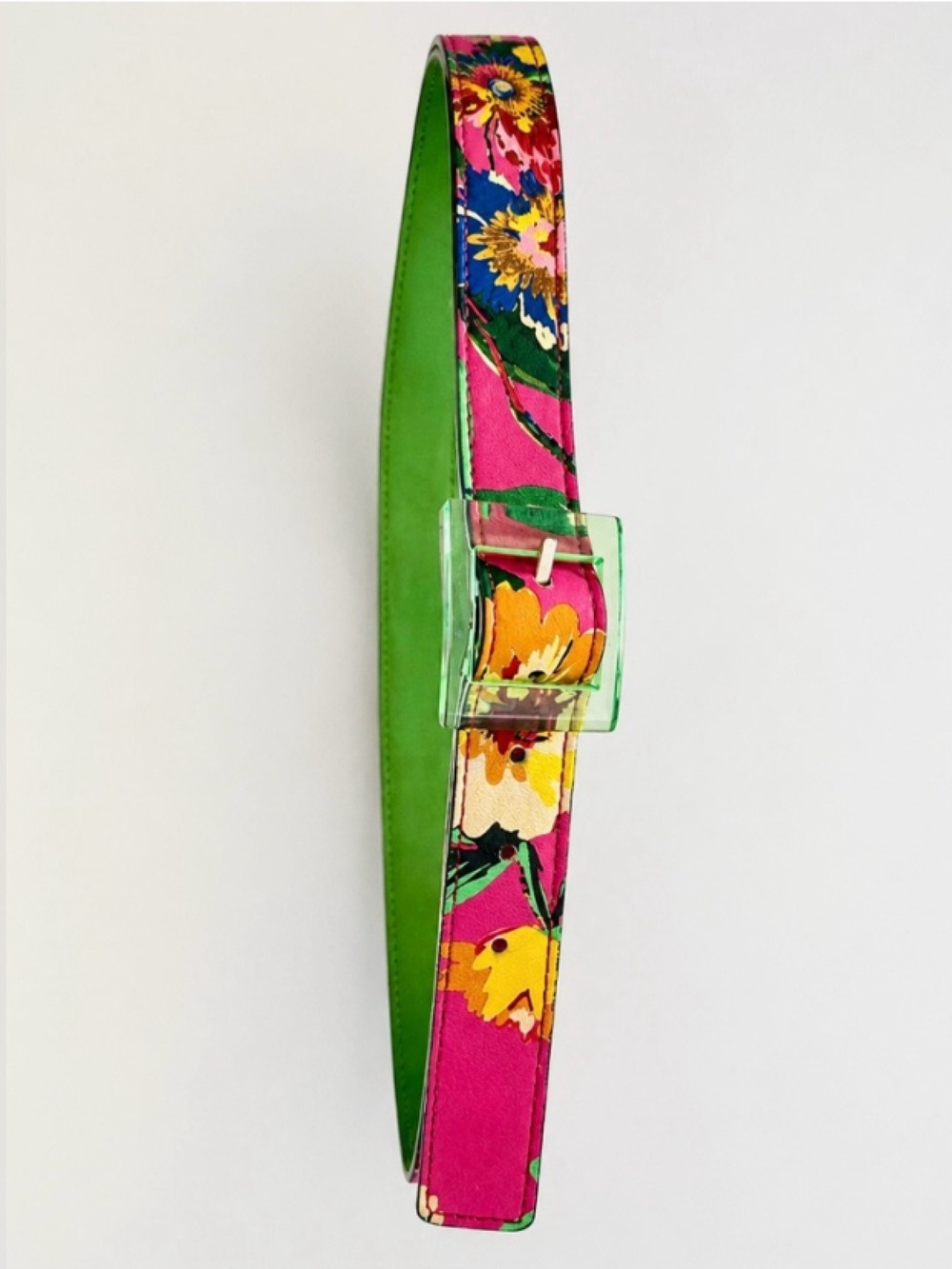 Kate Spade New York Tropical Floral Skinny Belt Lucite Buckle Pink Resort Preppy